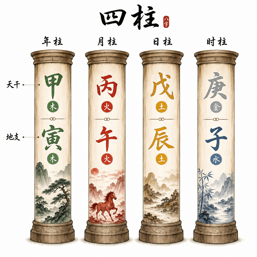 四柱八字排盤新中式插畫