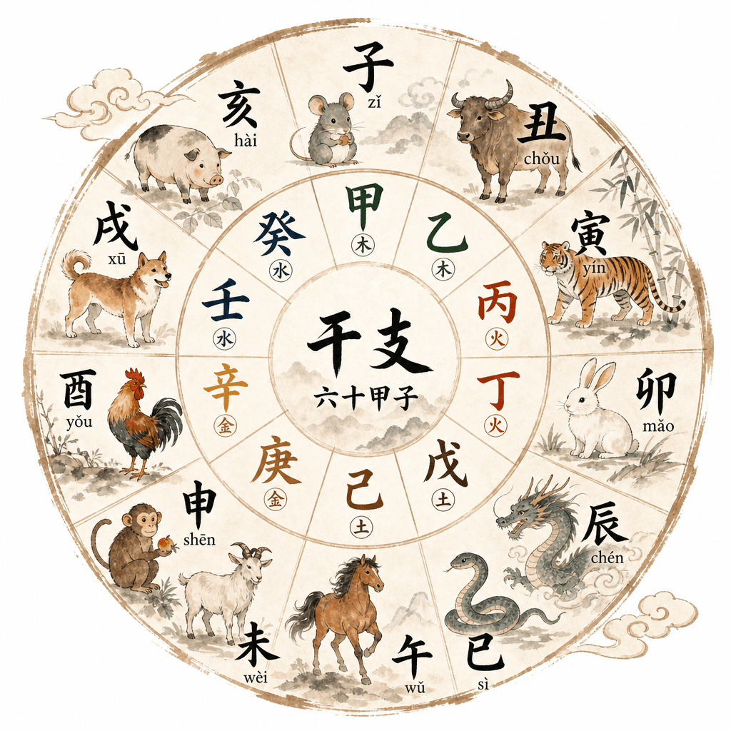 干支六十甲子新中式插畫